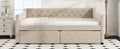 Full Size Upholstered Tufted Daybed With 2 Drawers, Beige Box Spring Not Required Full Beige Wood Daybeds Velvet Upholstered