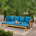 Long Beach Sofa Daybed Teak Pe Rattan Iron Waterproof Fabric