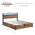 Lift Up Storage Bed Frame, Full Size Bed Frame With Bookcase Headboard & Led Lights, Wooden Platform Bed Frame With Charging Station, No Spring Box Needed, Rustic Brown Box Spring Not Required Full Rustic Brown Metal Brown Bedroom Industrial Bed Frame