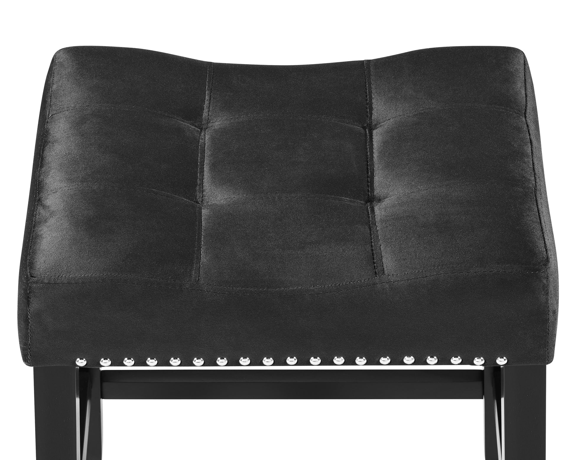 2Pc Black Saddle 27" Counter Stool Modern Style Kitchen Bar Black Velvet Finish Upholstered Seat Nail Head Trim Black Dining Room Contemporary,Modern Fabric,Wood