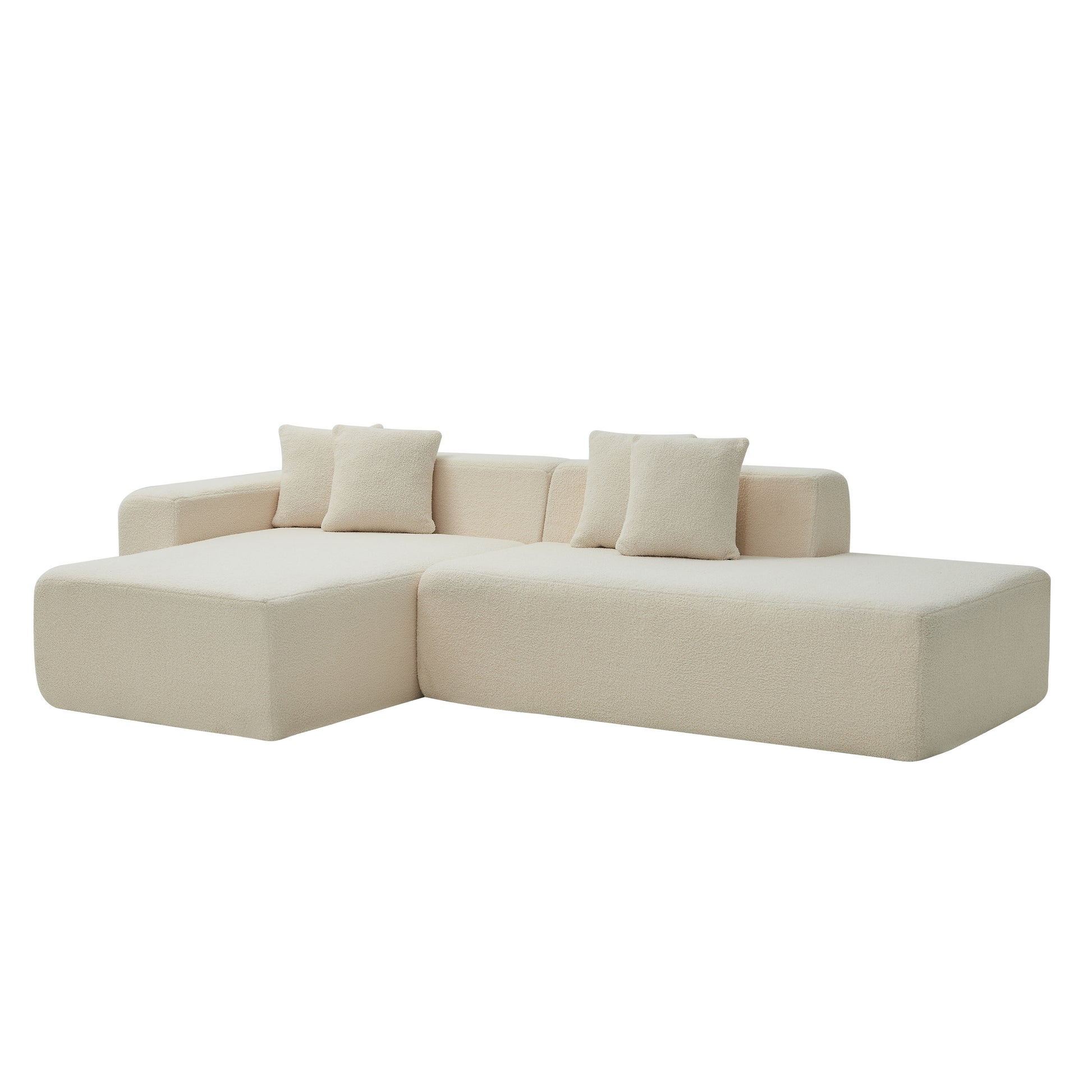 Modular Sectional Couch, Lambswool Fabric Modern L Shape Sectional Sofa With Chaise Lounge, Living Room Upholstered 5 Seater Corner Sofa Couch For Bedrooms, Apartment Beige Foam Sherpa 5 Seat