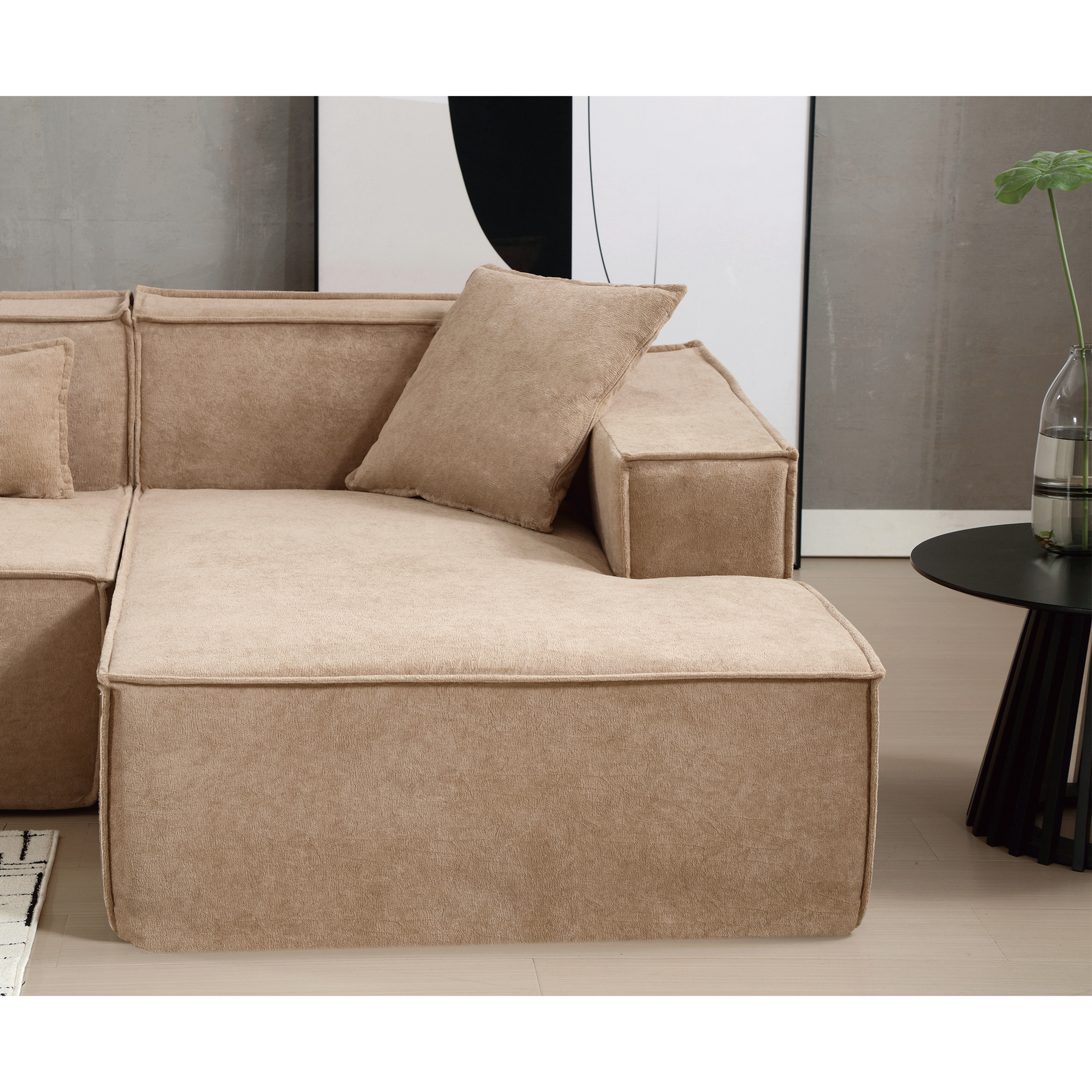 Modular Combination Sofa Set, Modern Minimalist Sofa, Free Installation Sofa, L Shaped, Italian Minimalist Tofu Block Sofa, Right Hand Facing,Terrycloth Fabric,Light Brown Light Brown Polyester Primary Living Space Soft Modern Polyester 3 Seat