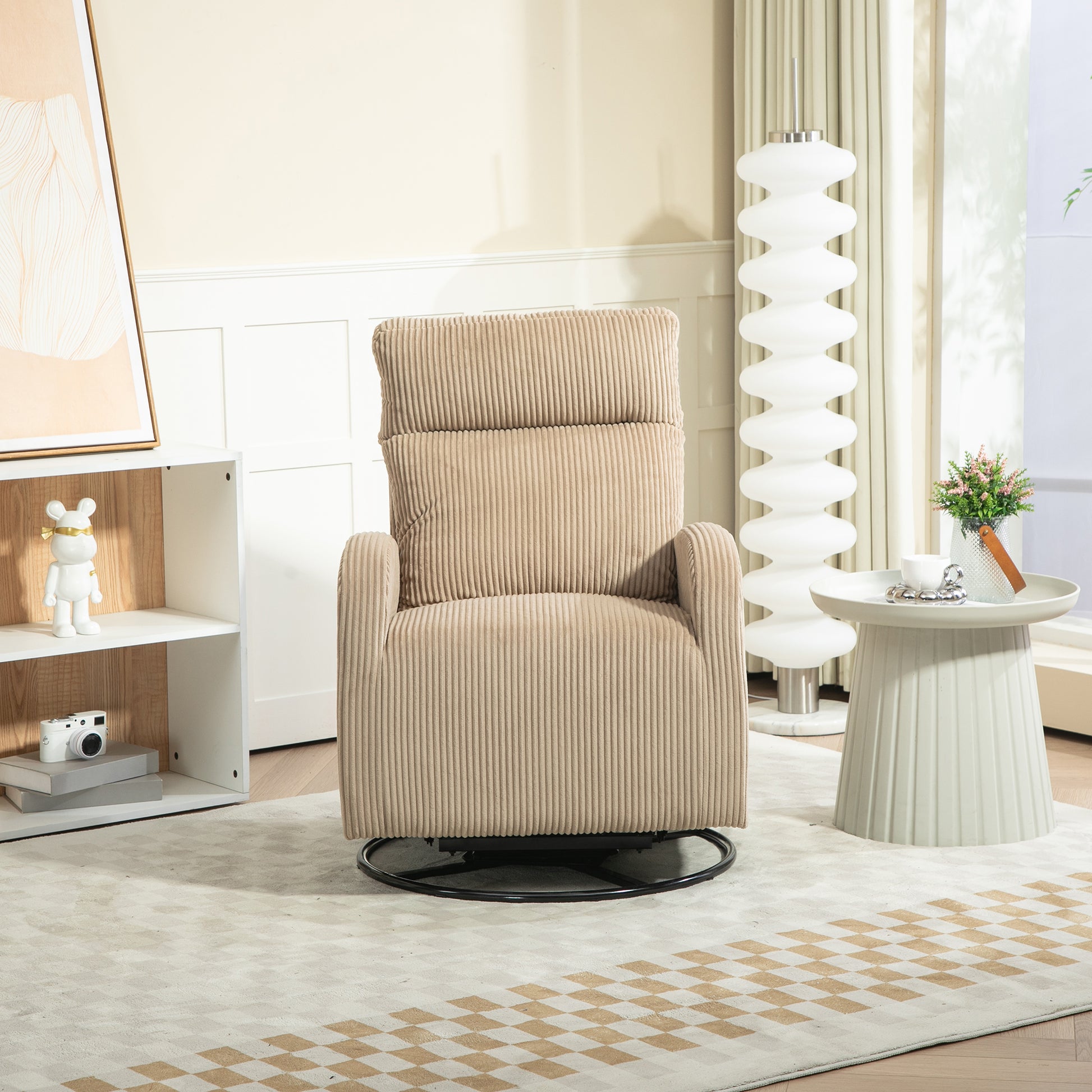 Jiada Upholstered Swivel Glider.Flannel Fabric.Rocking Chair For Nursery In Light Brown.Modern Style One Left Bag Light Brown Primary Living Space Foam Fabric Metal