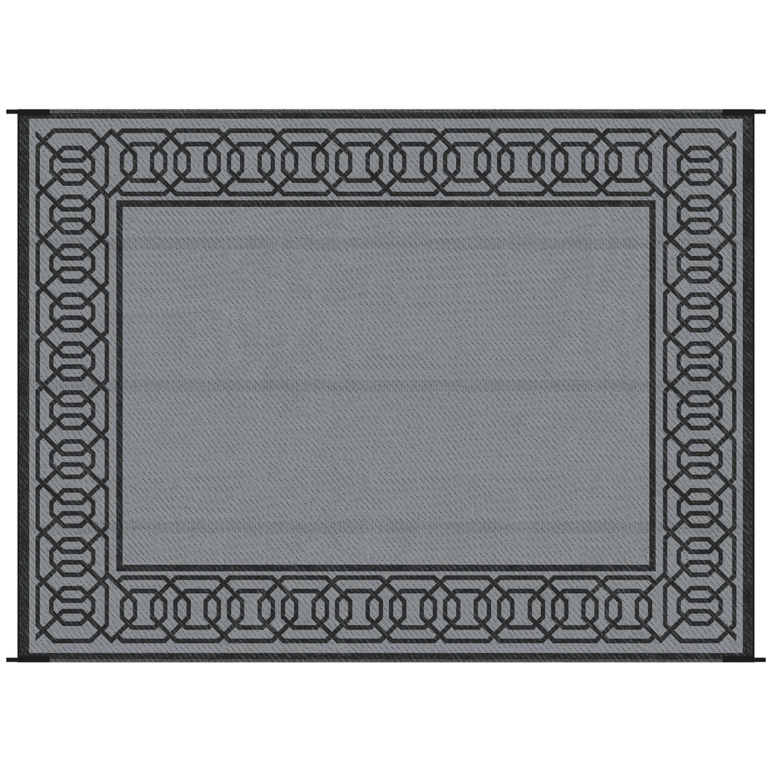 Outsunny Reversible Outdoor Rug, 9' X 12' Waterproof Plastic Straw Floor Mat, Portable Rv Camping Carpet, Large Floor Mat For Backyard, Deck, Picnic, Beach, Black & Gray Border Black Grey Plastic