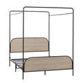 Modern Metal And Wood Canopy Queen Bedframe Smoked Oak Queen Brown Mdf Steel
