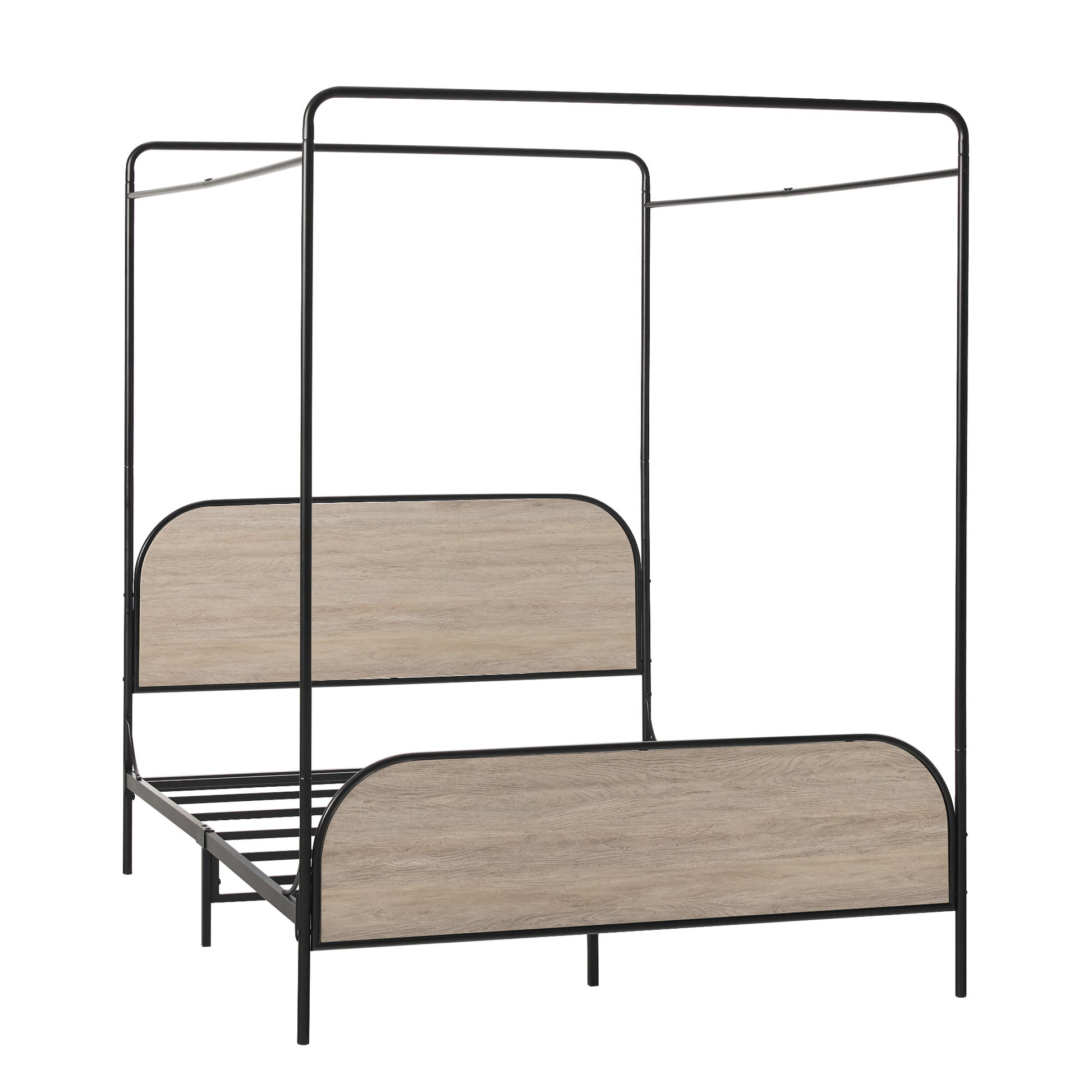 Modern Metal And Wood Canopy Queen Bedframe Smoked Oak Queen Brown Mdf Steel
