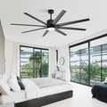 76 Inch With 18W Dimmable Led Light Remote Control 8 Solid Wood Blades Black For Living Room Black Metal & Wood