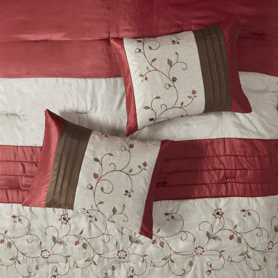 Embroidered 7 Piece Comforter Set Red King King Red Polyester