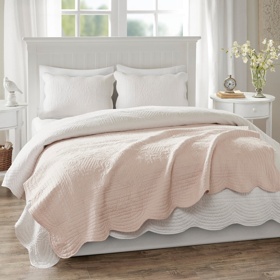 Oversized Quilted Throw With Soped Edges Blush 60X72" Blush Microfiber