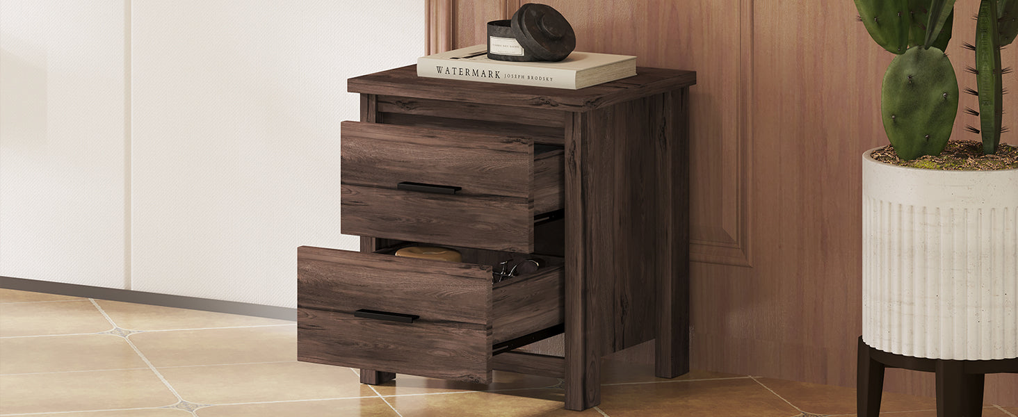 Vintage Two Drawer Nightstand, Simple And Generous Storage Space,Dark Walnut Walnut 2 Drawers Particle Board Mdf