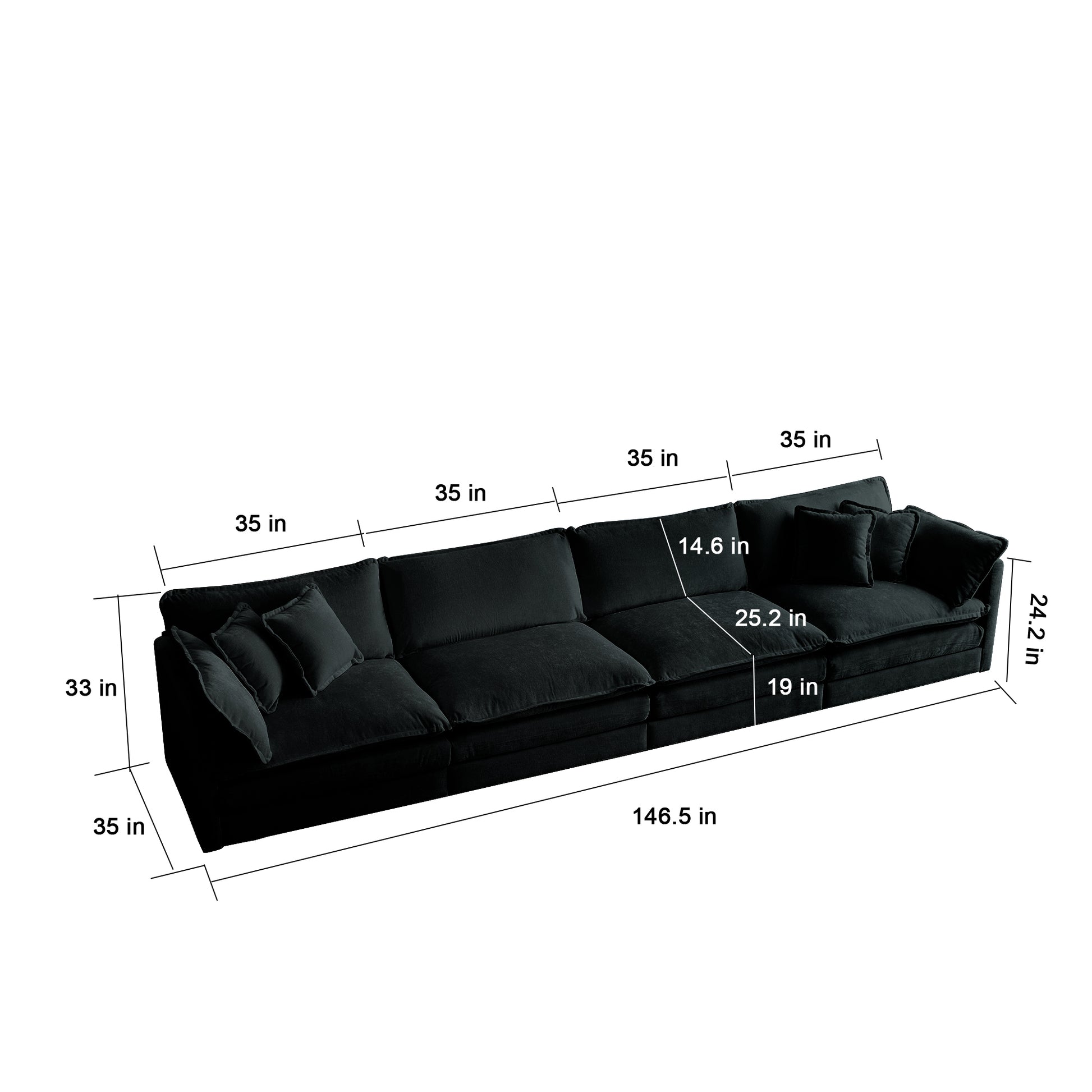 Free Combination Modular Sofa Free,4 Seater Sofa Comfy Chenille Fabric,Sectional Sofa Couch,Black Chenille Black Chenille 4 Seat