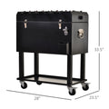 Outsunny 68Qt Patio Cooler Ice Chest With Foosball Table Top, Portable Poolside Party Bar Cold Drink Rolling Cart On Wheels With Tray Shelf Black Steel