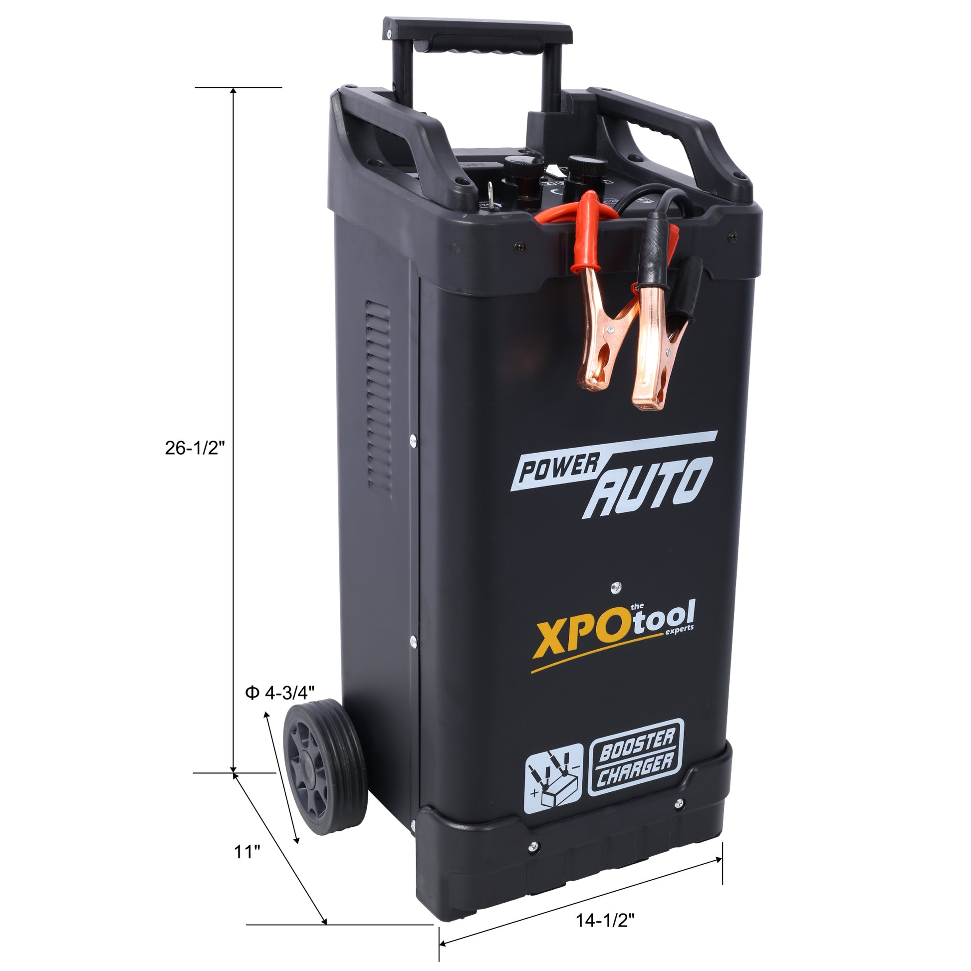 12V & 24V Wheeled Battery Charger Fully Automotive Battery Maintainer Jump Starter Dial Display Telescopic Handle Black Abs