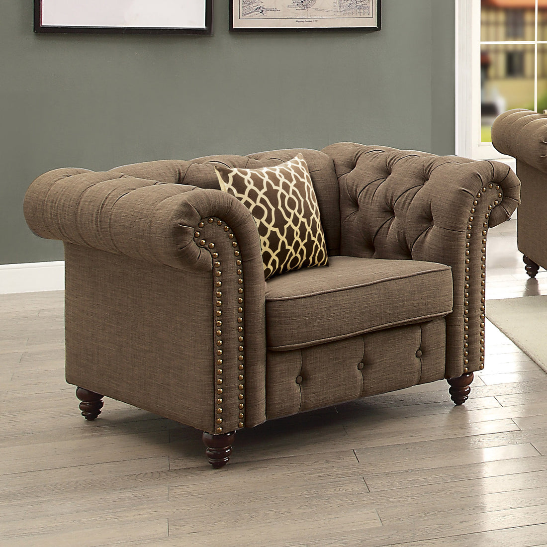 Brown Tufted Accent Chair With Pillow Brown Primary Living Space Wood Fabric