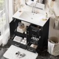 36 Inch Traditional Bathroom Vanity With Resin Sink Combo Set, Black Bathroom Cabinet With Two Doors And Four Drawers Black Bathroom Solid Wood Mdf Resin