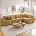 5 Seats,Oversized Sectional Sofa,L Shaped Corner Couch With Detachable Seat & Back Cushion, Corduroy Upholstery Convertible Sleeper Sofa&Couch For Living Room Yellow Fabric 5 Seat