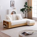 Convertible Sleeper Sofa Couch,Multifunctional Double Folding Sofa Bed,Storage Ottoman And Sofa Arm With Box And Drawer, Drop Down Table With 2Cup Holders For Living Room,Apartment,Office,Beige Beige Linen Wood Primary Living Space Modern Foam Cotton