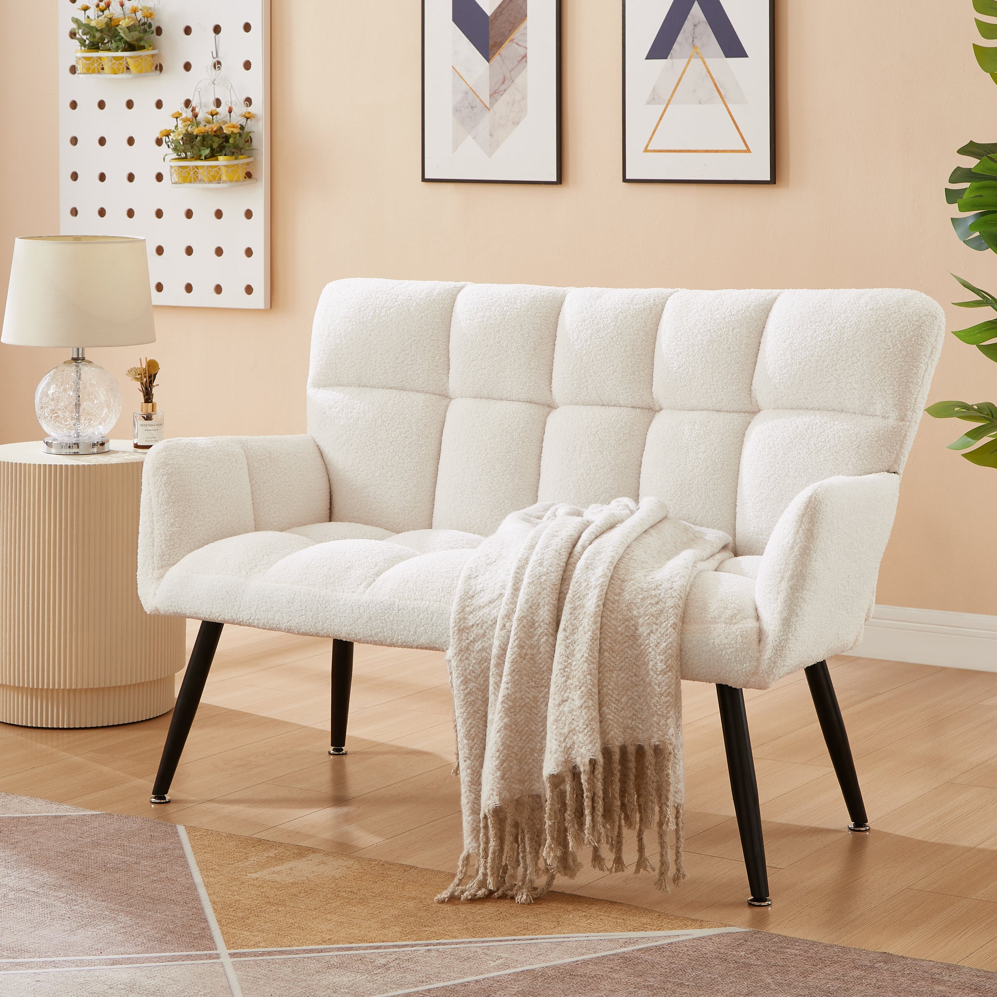 52'' Small Loveseat Sofa, Couch 2 Seater With Quilting Backs For Living Room, Bedroom And Small Space Color:White White Teddy