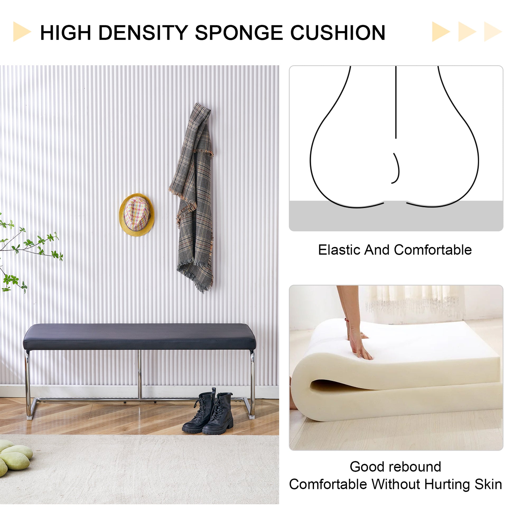 Table And Chair Set. Large Modern Rectangular Table With White Textured Top And Silver Metal Legs. Soft And Comfortable Pu Seats, Faux Leather Upholstered Seats And Sturdy Metal Legs. White Black Mdf Metal