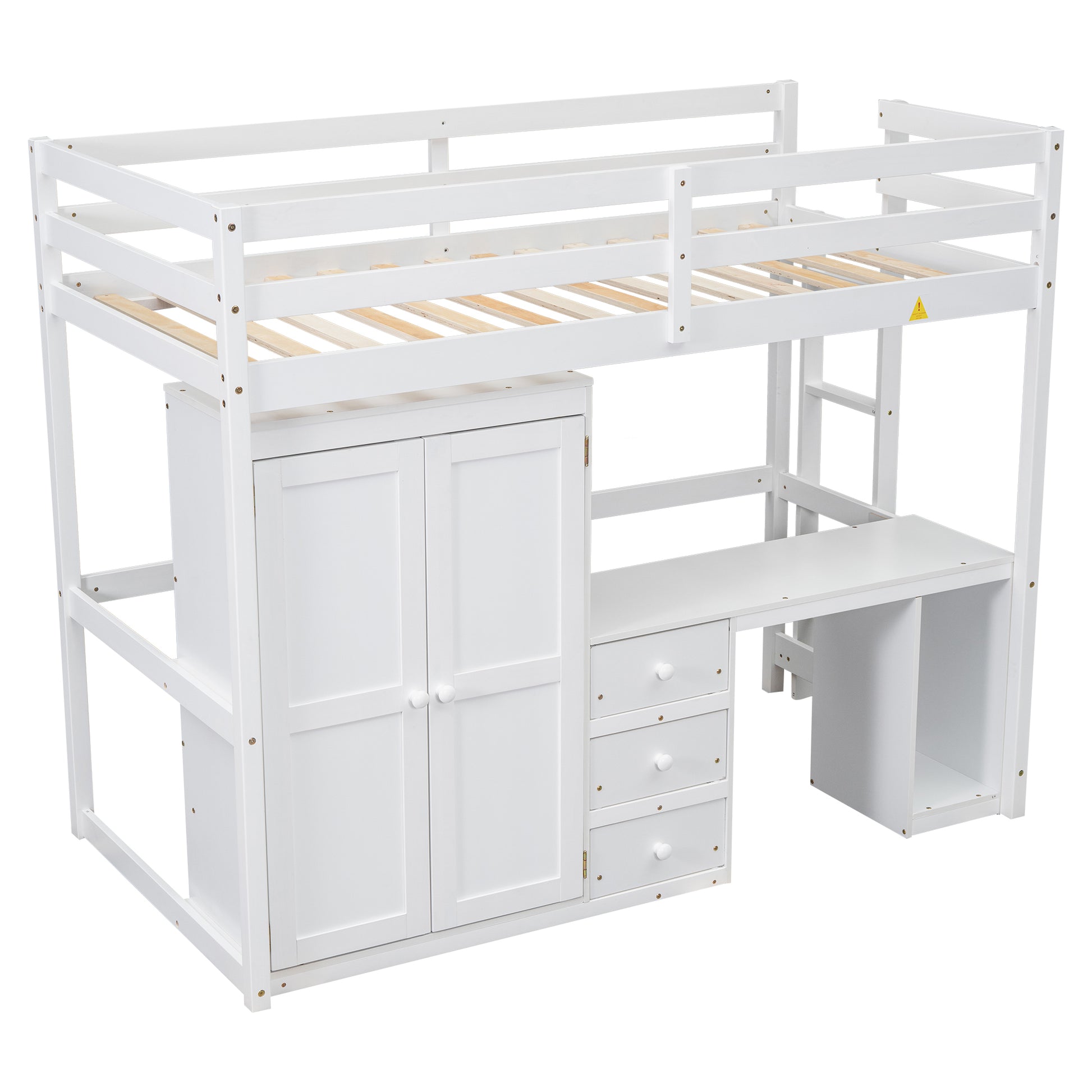 Twin Size Loft Bed With Wardrobe, Desk And Storage Drawers, White Twin White Pine