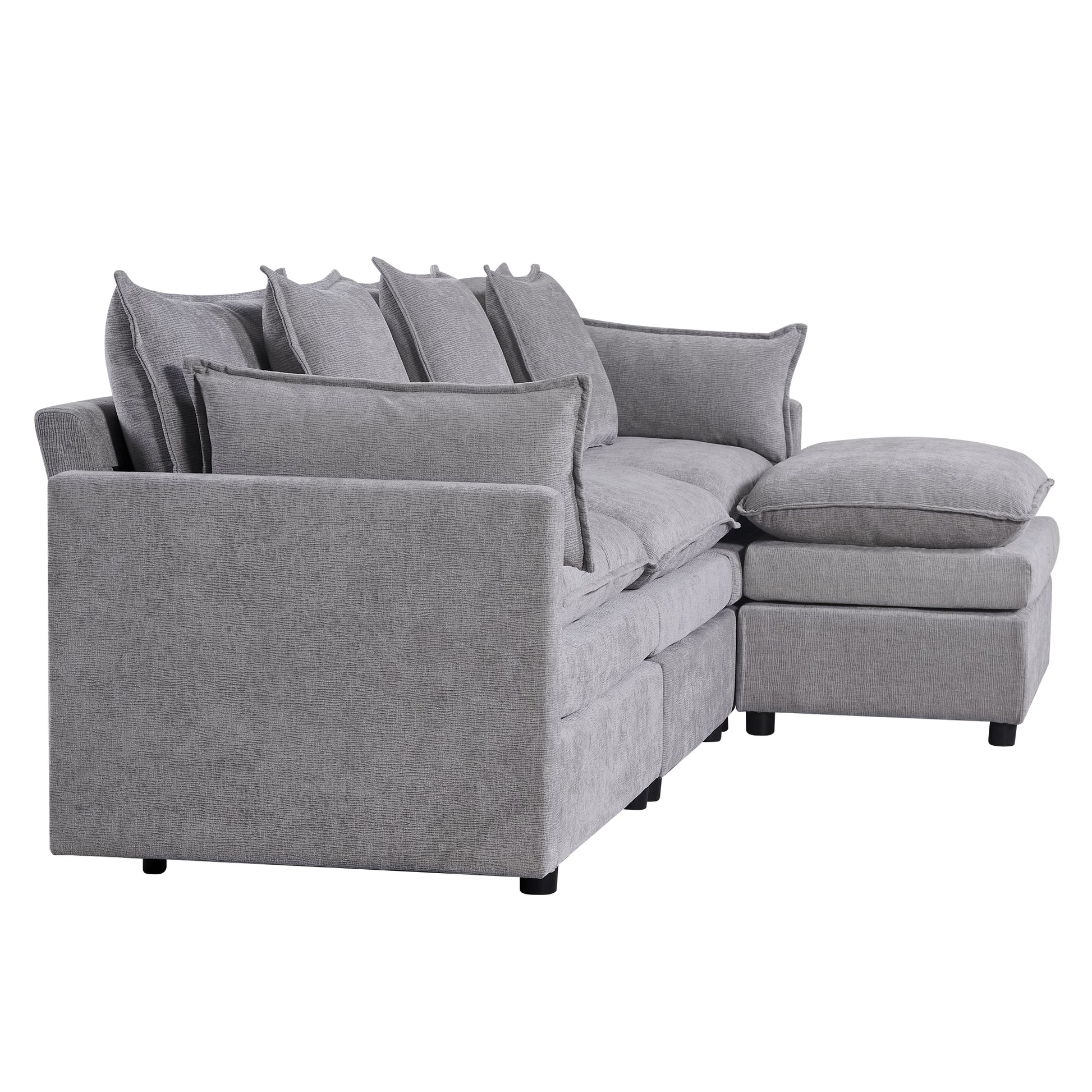 108.66"Modern Chenille L Shaped Sectional Sofa With Convertible Chaise, Comfy Cloud Couch Deep Sectional Sofa With Ottomans For Living Room Light Gray Wood Foam Chenille 3 Seat
