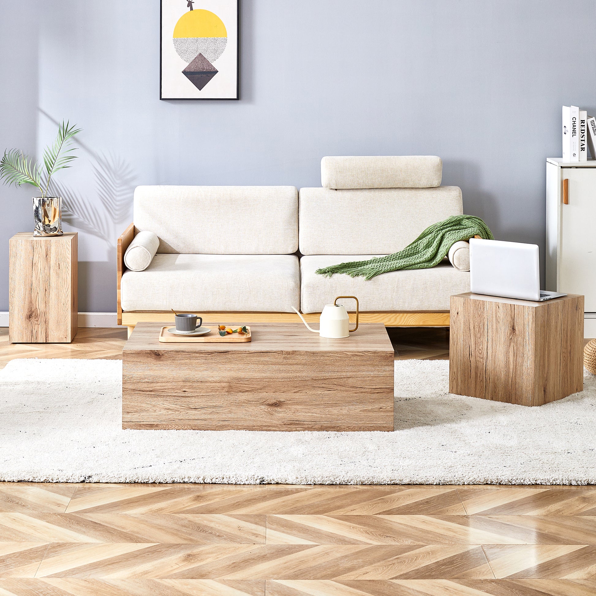 Elevate Your Living Space With This Modern Mdf Coffee Table That Showcases Smooth, Light Wood Color Texture Patterns. It Is Characterized By Stylish Design. Wood Mdf