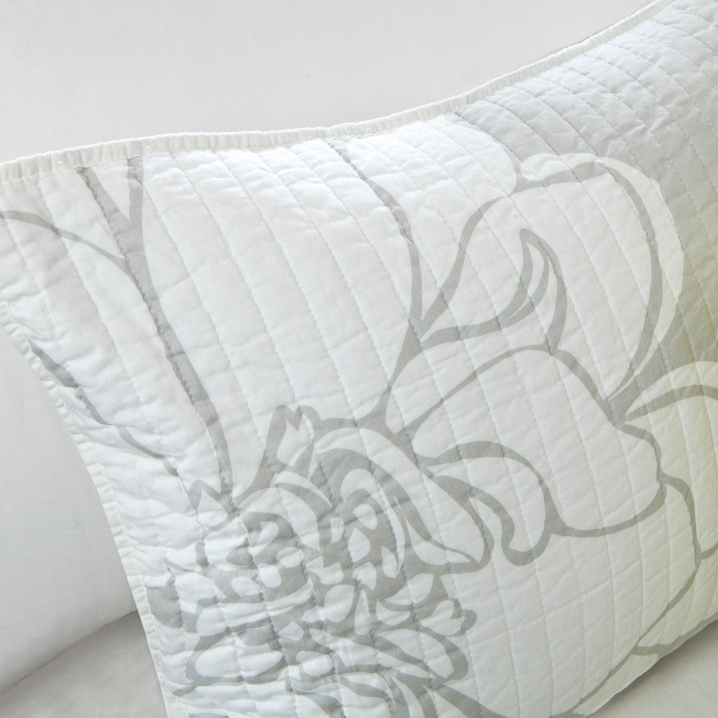 6 Piece Printed Cotton Quilt Set With Throw Pillows Taupe Grey Yellow Full Queen Full Yellow Grey Cotton