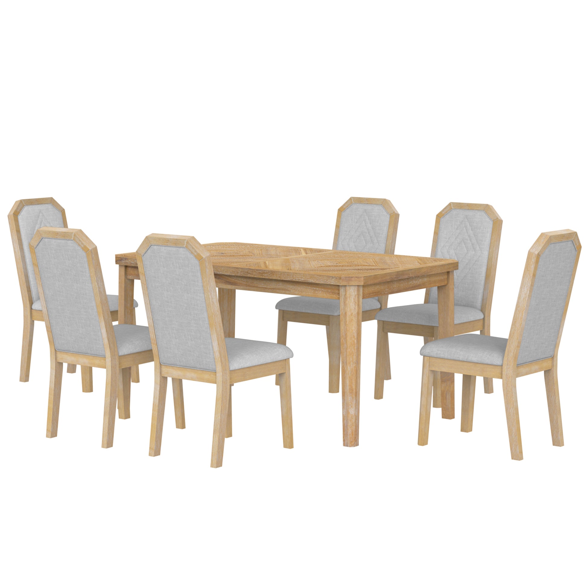 7 Piece Farmhouse Dining Set Classic Rustic Table And 6 High Back Design Chairs For Dining Room, Kitchen Natural Wood Wash Natural Wood Wash Solid Wood Mdf