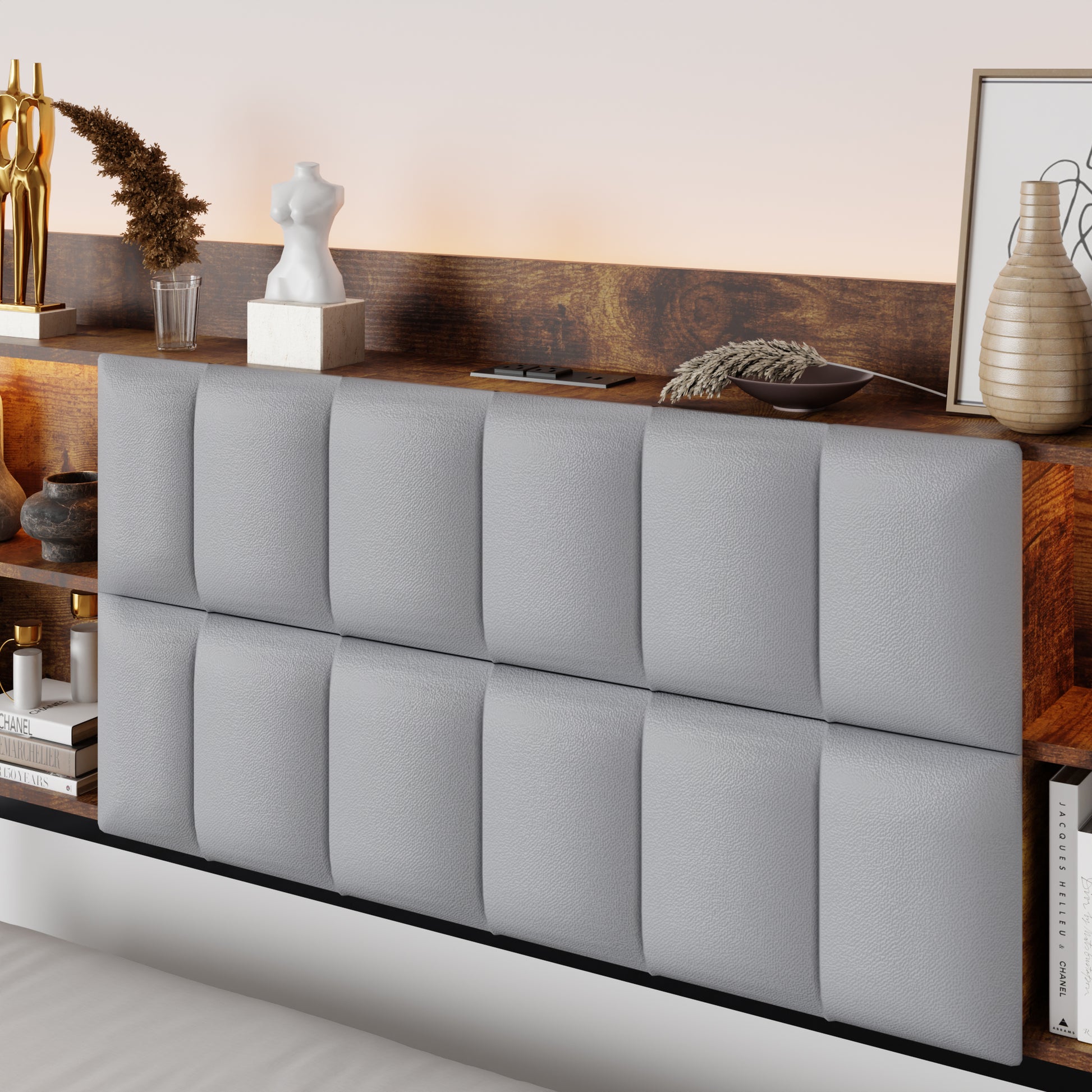 King Size Bed Frame With 2 Storage Drawers And Led Lights Headboard, Upholstered King Bed Frame With Charging Station, No Box Spring Needed, Easy Assembly Box Spring Not Required King Dark Brown Metal Bedroom Modern Bed Frame Velvet Mdf Metal