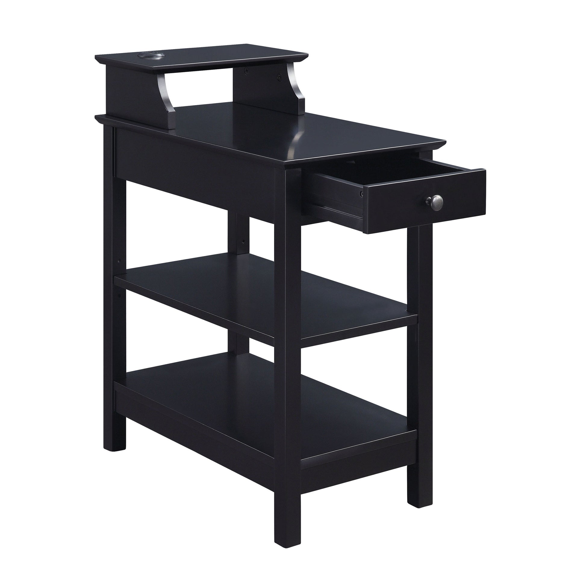 Black Storage Accent Table With Usb Black Primary Living Space Pine Drawers Rectangular Wood