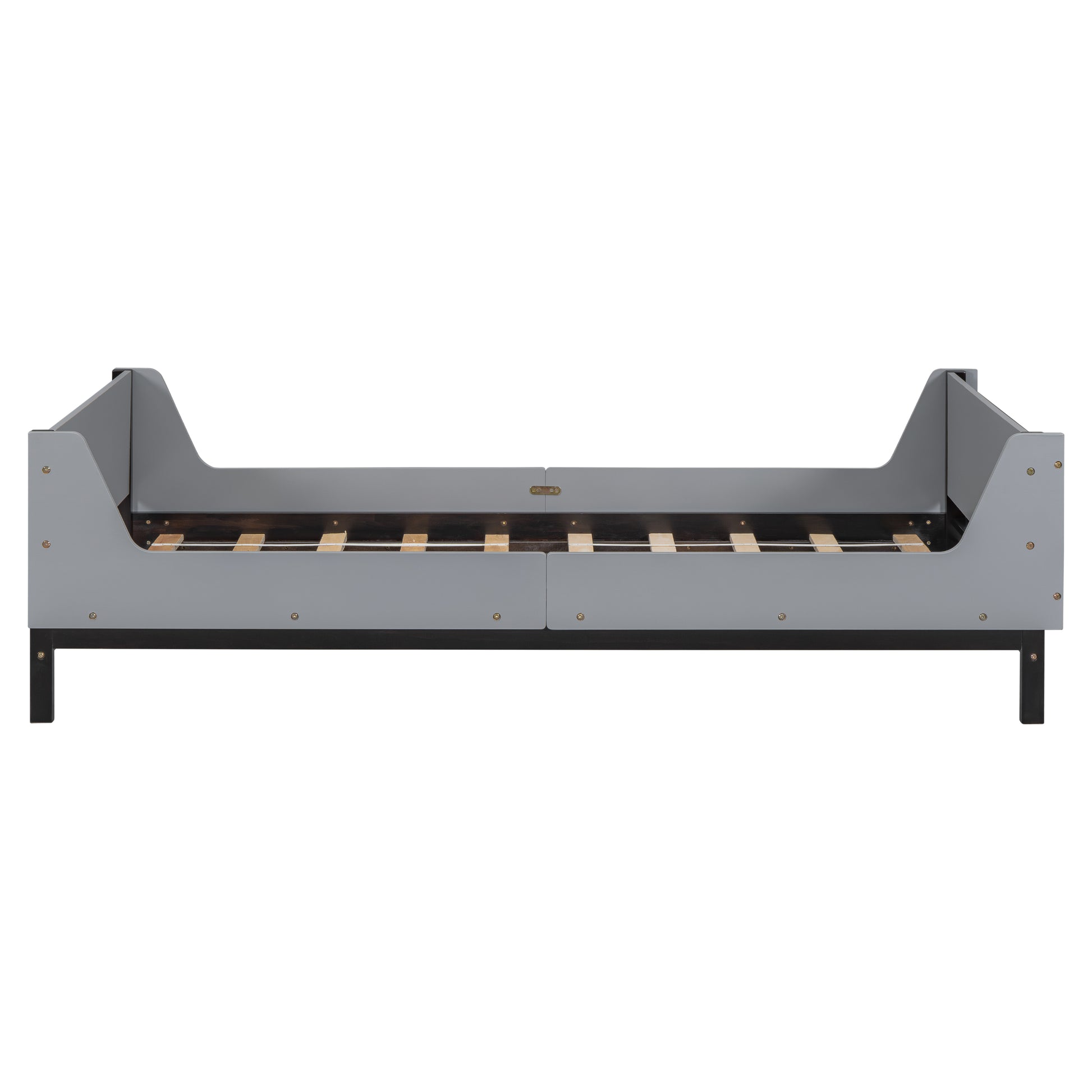 Twin Bed With Headboard, Footboard, Safeguards, Built In Bed End Book Storage Rack ,Grey Twin Grey American Design Pine