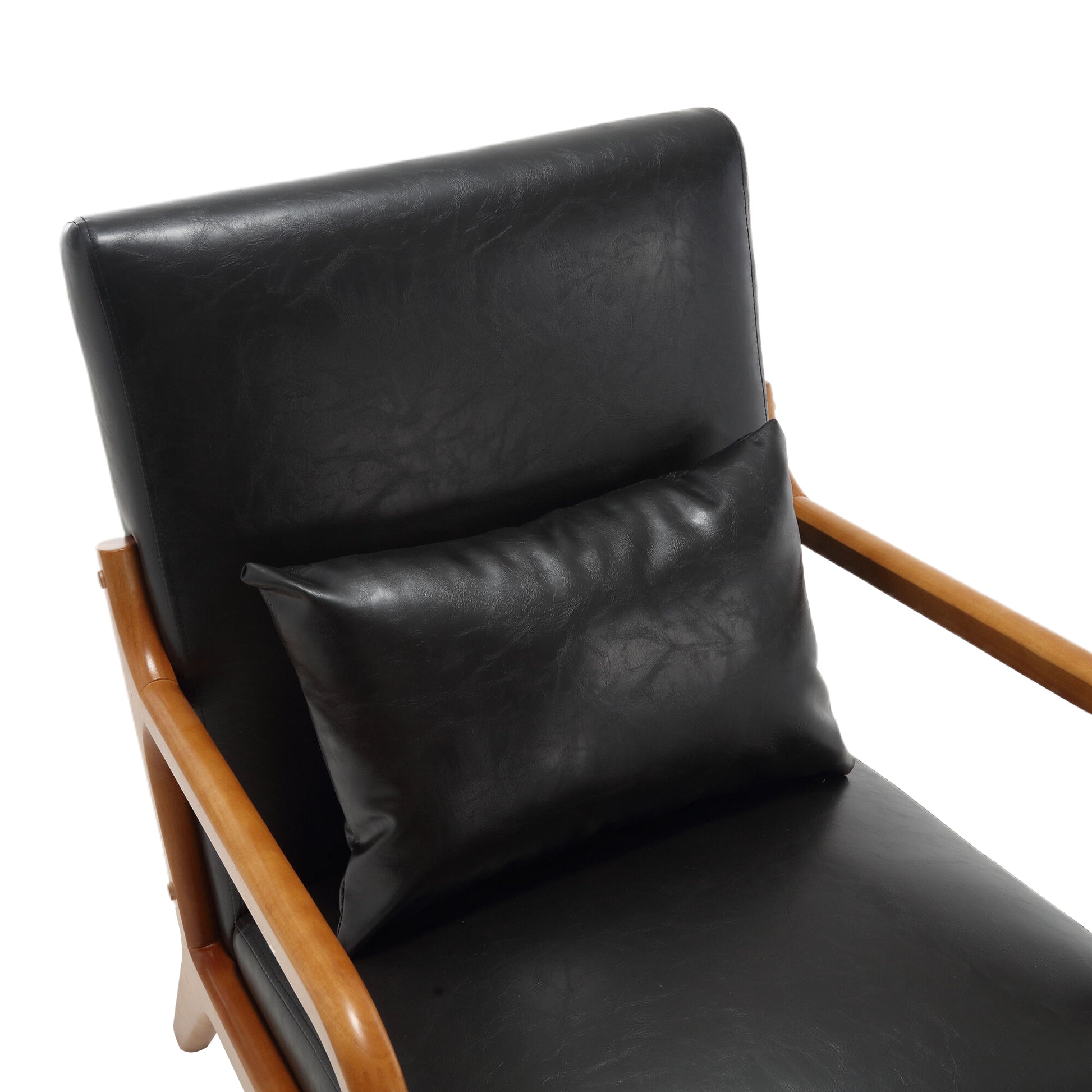 Coolmore Modern Accent Chair, Solid Wood Padding Lounge Armchairs With One Pillow For Living Room, Bedroom, Guest Room Black Pu Black Pu Brown Primary Living Space Modern Rubberwood Foam Pu Leather