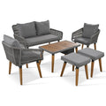 K&K 6 Piece Rope Patio Furniture Set, Outdoor Furniture With Acacia Wood Cool Bar Table With Ice Bucketdeep Seat Patio Conversation Set With Two Stools For Backyard Porch Balcony Grey Yes Complete Patio Set Grey Weather Resistant Frame Fade Resistant