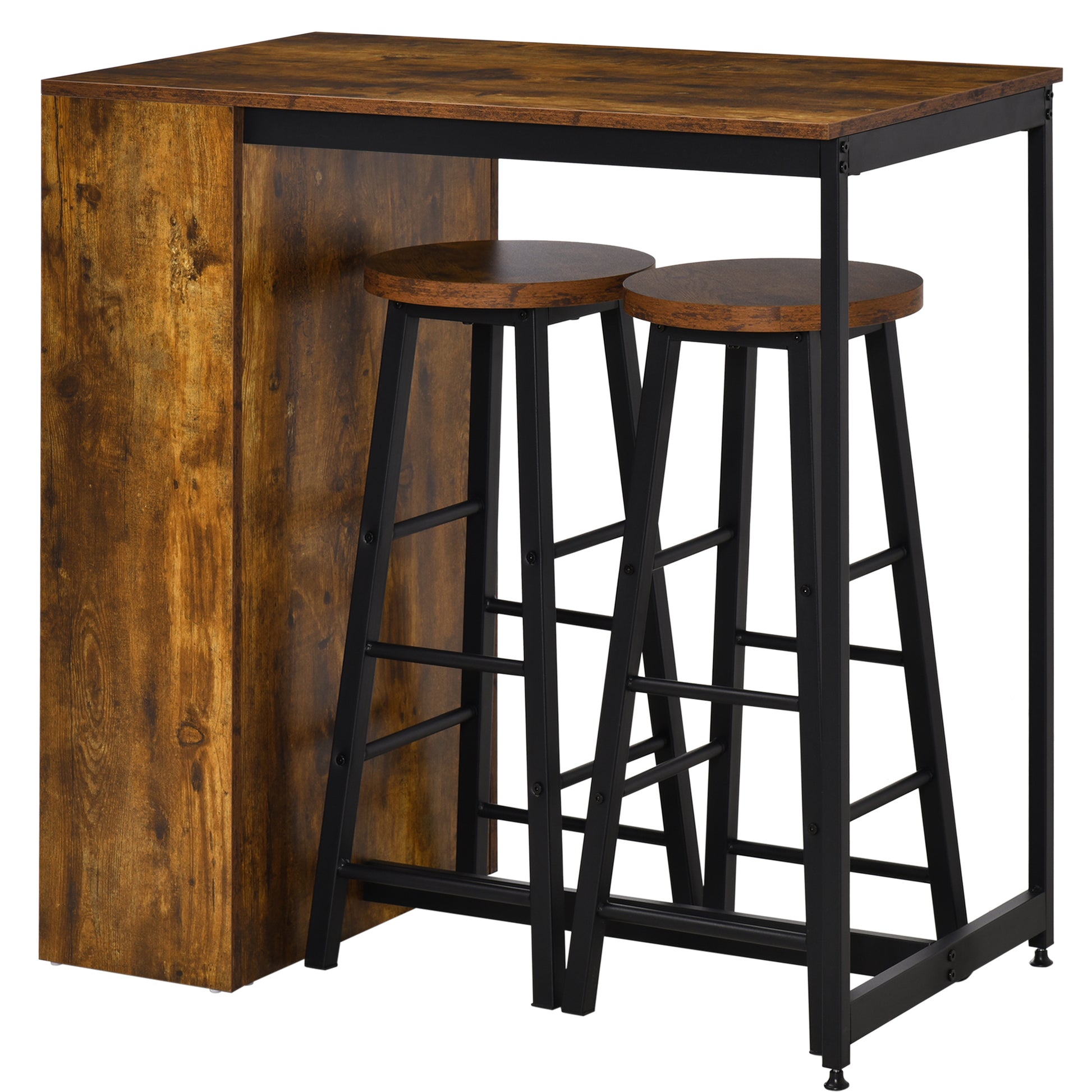 Homcom 3 Piece Industrial Pub Table And Chairs, Counter Height Bar Table And Stools Set With Storage Shelf, Rustic Brown Rustic Brown Particle Board