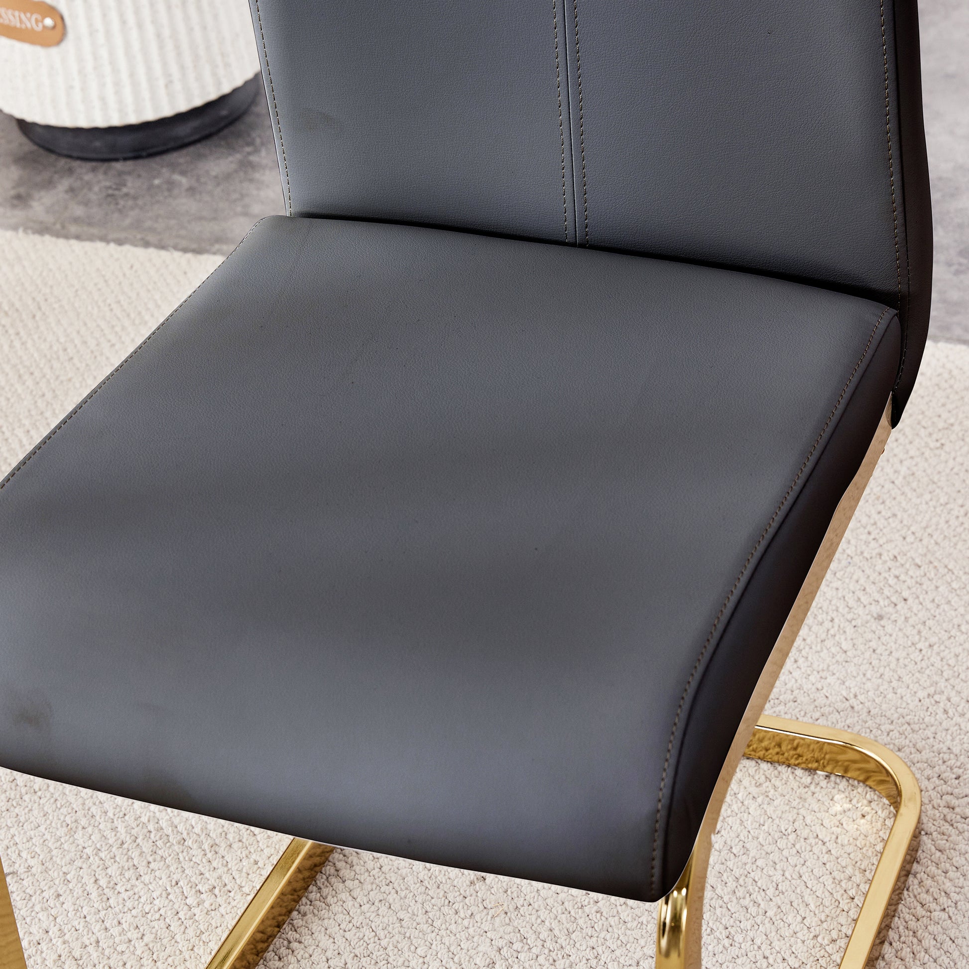 Table And Chair Set, The Table Is Equipped With A Marble Patterned Mdf Tabletop And Gold Table Legs.The Chair Is Equipped With Pu Synthetic Leather High Back Cushion And Gold Coated Metal Legs. Grey Gold Seats 4 Mdf Metal