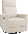 Swivel Rocking Chair, 360 Swivel Recliner Chairs For Bedroom, Office, Glider Nursery Chair For Bedroom Room, Faux Leather Reclining Sofa With Large Footrest, Beige Beige Metal