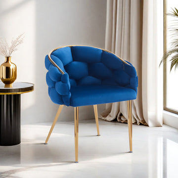 Luxury Handmade Accent Chair With Gold Legs, Modern Velvet Armchair For Living Room And Bedroom Blue Foam Velvet