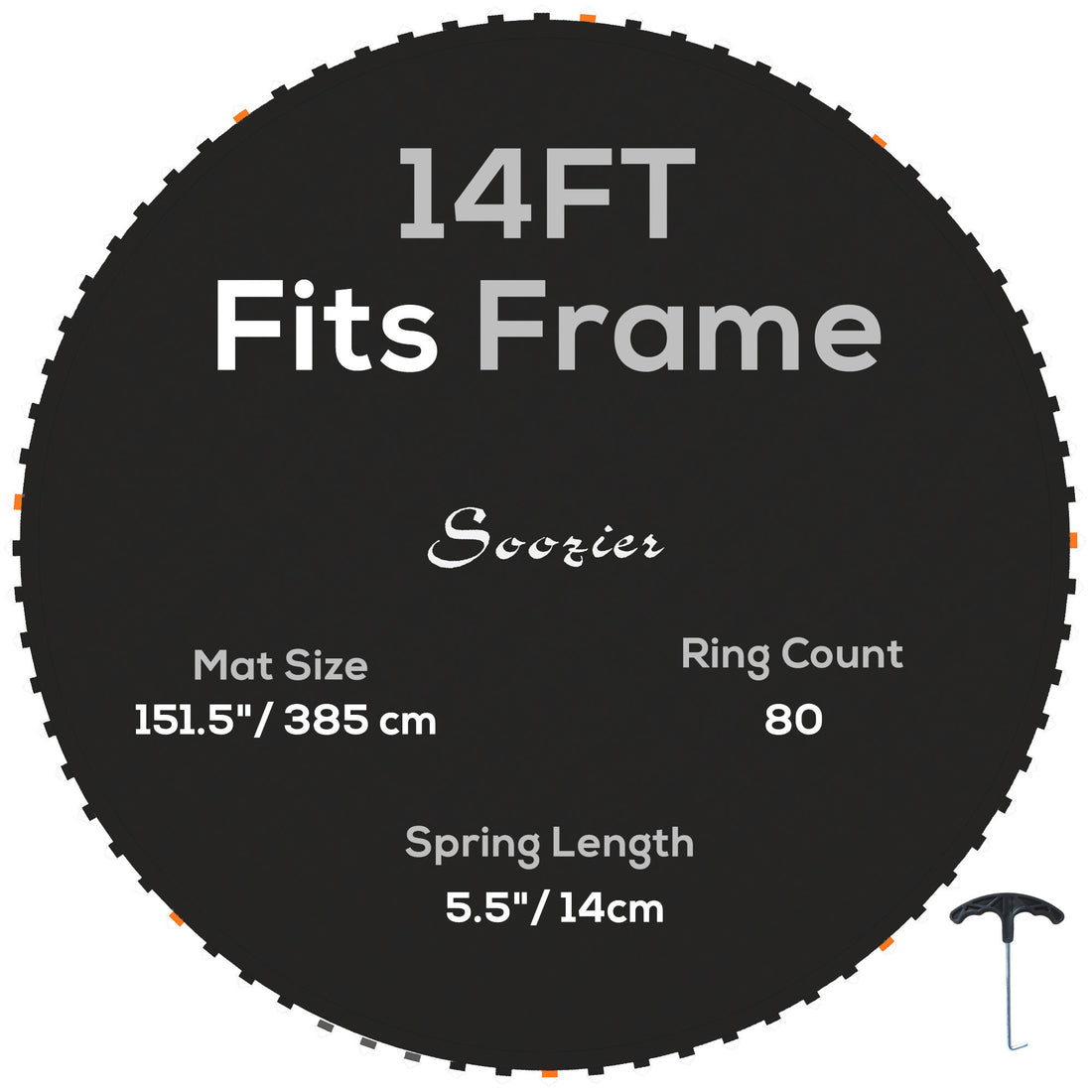 Soozier Trampoline Replacement Mat, Fits 14' Trampoline With 80 V Hooks & 5.5" Springs, Trampoline Mat With 8 Rows Of Stitching & Spring Pull Tool Spring & Frame Not Included , Black Black Plastic