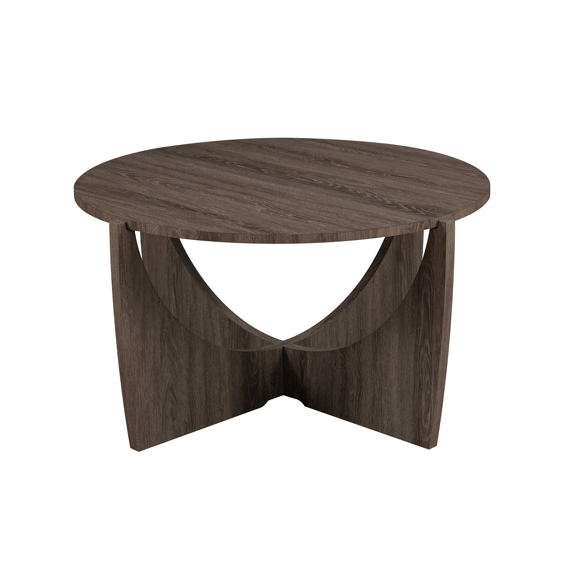 Contemporary Open Arch Base Round Coffee Table Cerused Ash Dark Gray Mdf Mdf