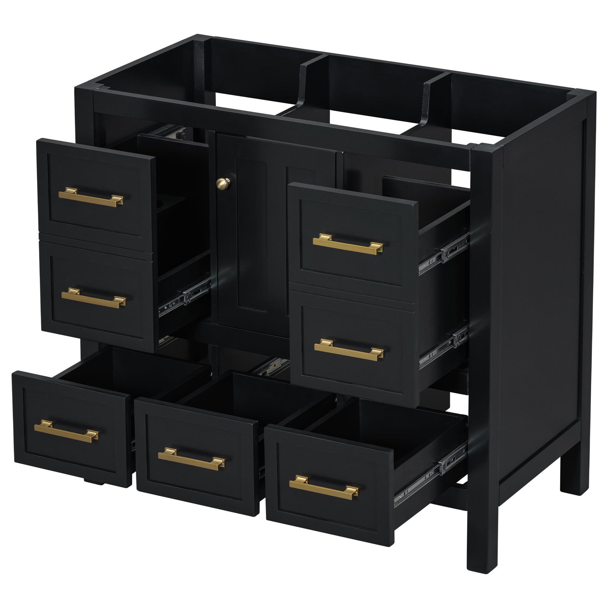 36'' Bathroom Vanity Without Sink, Solid Wood Frame Bathroom Storage Cabinet, Freestanding Vanity With 5 Drawers& Soft Closing Doors Not Include Basin Sink Black Bathroom Solid Wood Mdf