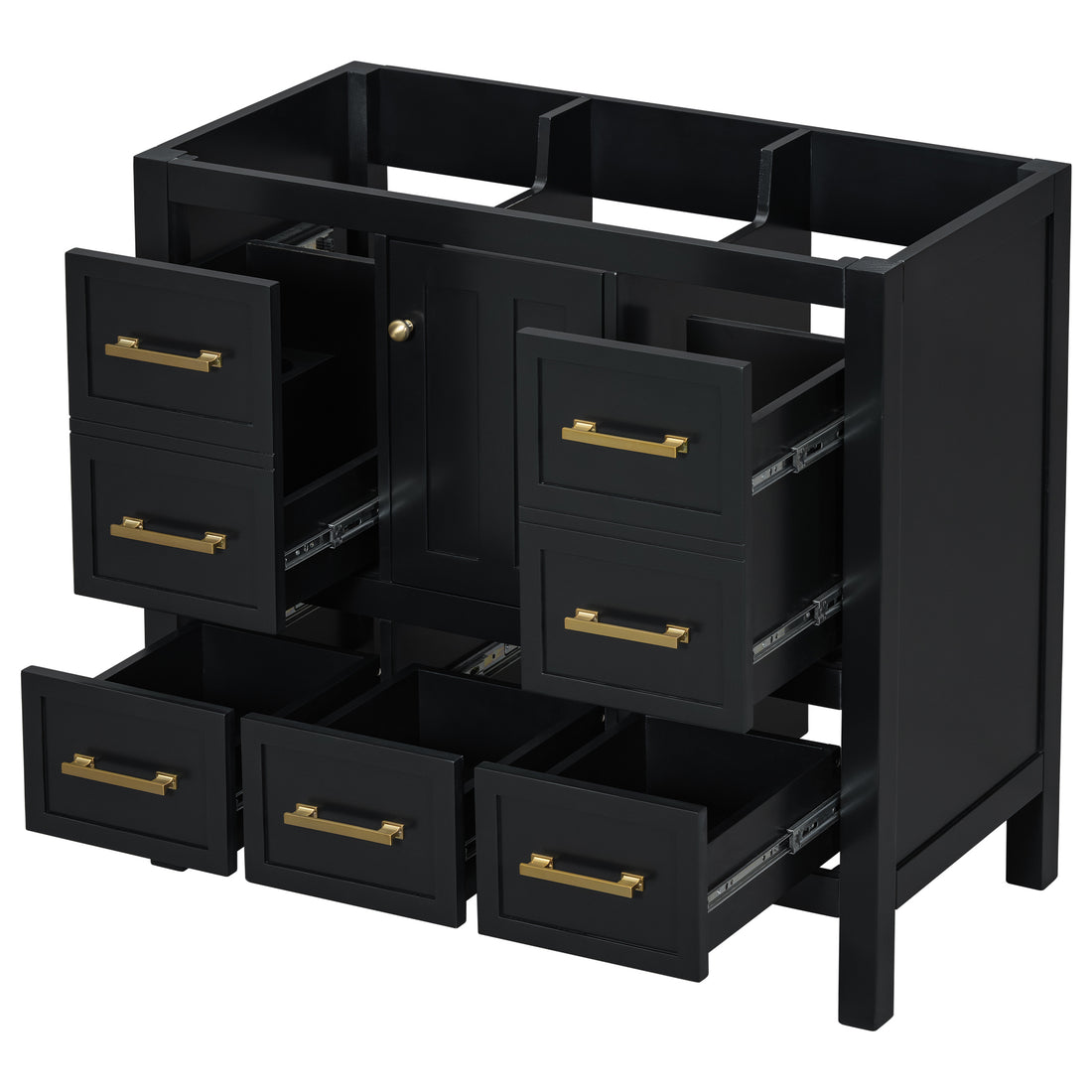 36'' Bathroom Vanity Without Sink, Solid Wood Frame Bathroom Storage Cabinet, Freestanding Vanity With 5 Drawers& Soft Closing Doors Not Include Basin Sink Black Bathroom Solid Wood Mdf