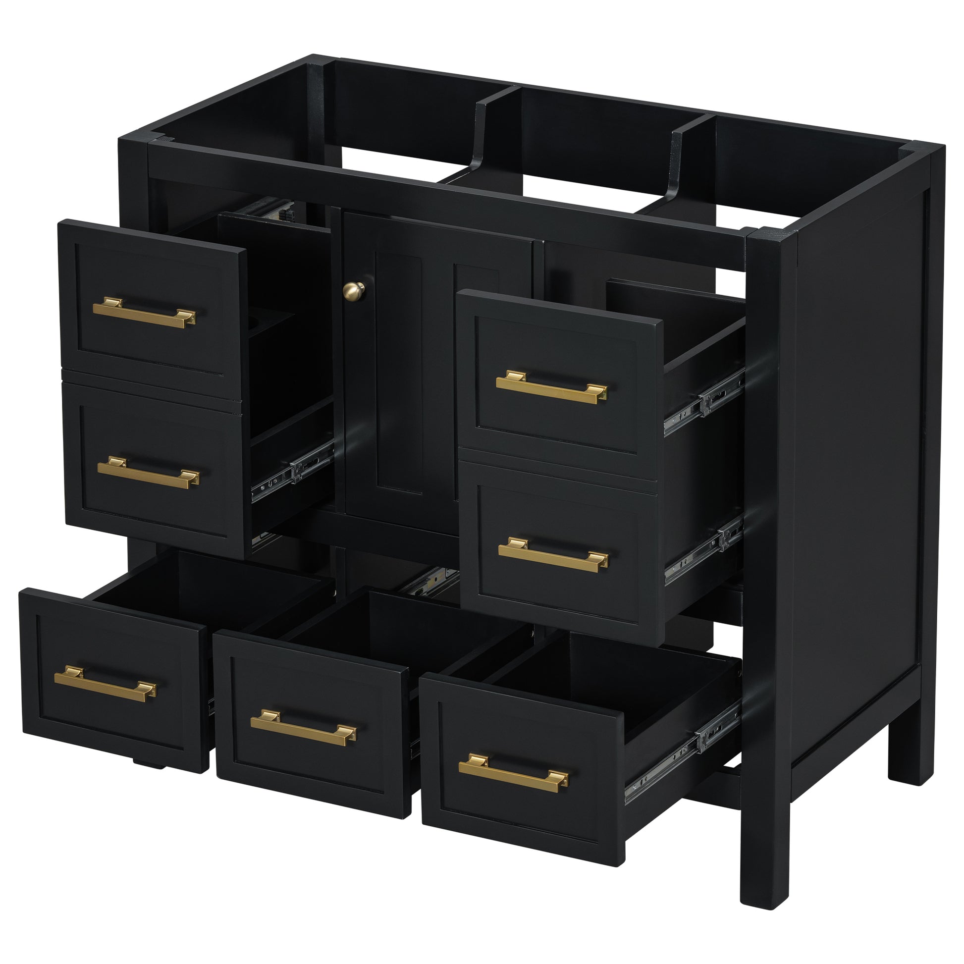 36'' Bathroom Vanity Without Sink, Solid Wood Frame Bathroom Storage Cabinet, Freestanding Vanity With 5 Drawers& Soft Closing Doors Not Include Basin Sink Black Bathroom Solid Wood Mdf