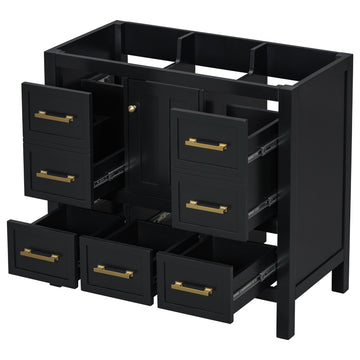 36'' Bathroom Vanity Without Sink, Solid Wood Frame Bathroom Storage Cabinet, Freestanding Vanity With 5 Drawers& Soft Closing Doors Not Include Basin Sink Black Bathroom Solid Wood Mdf