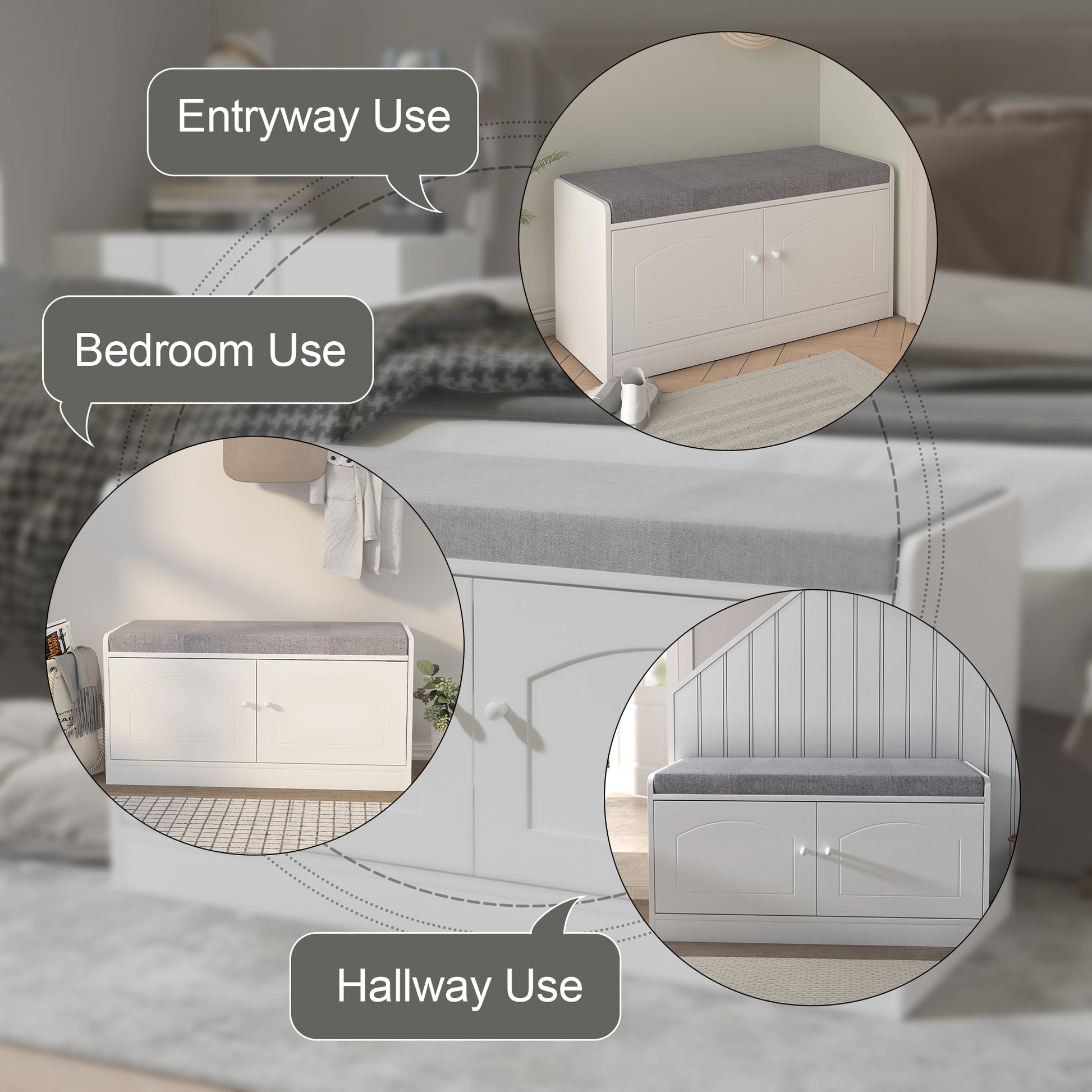Shoe Storage Bench With 2 Door Cabinet, Entryway Bench With Shoe Storage, Shoe Bench With Cushion, Adjustable Shelves, Shoe Rack Bench For Entrance, Hallway, Bedroom, White Gray White Gray White
