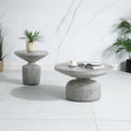Weathered Grey End Table With Pedestal Grey Primary Living Space Contemporary Round Cement Pedestal