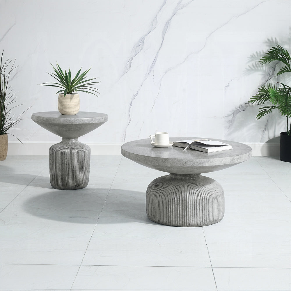 Weathered Grey End Table With Pedestal Grey Primary Living Space Contemporary Round Cement Pedestal