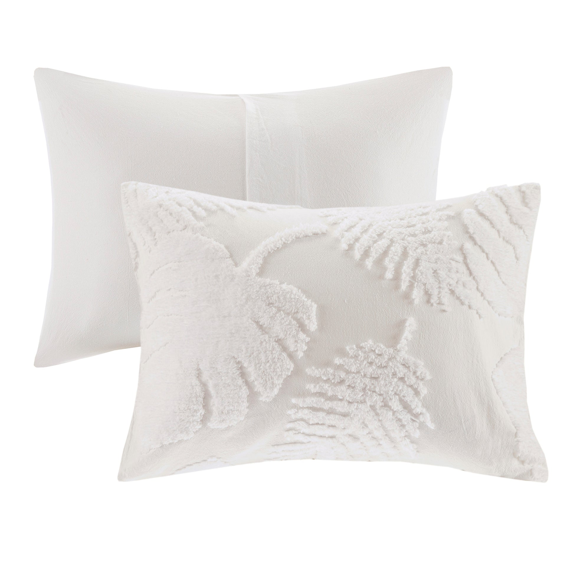 3 Piece Tufted Cotton Chenille Palm Comforter Set Off White King Cal King King Off White Cotton
