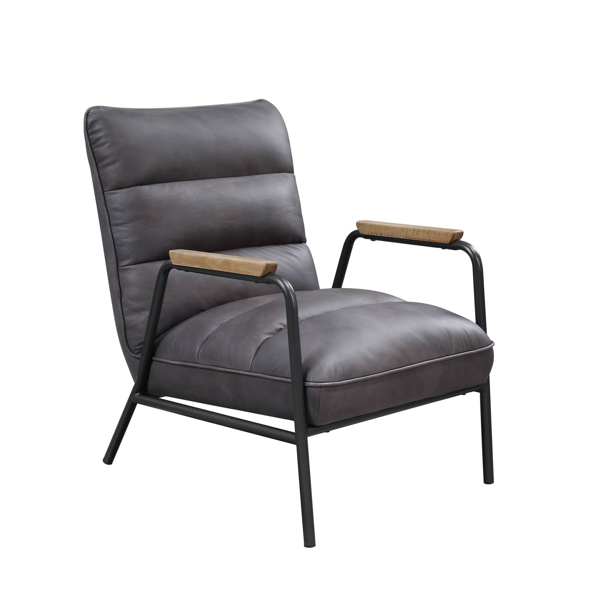 Grey And Matt Iron Accent Chair With Metal Leg Grey Primary Living Space Genuine Leather