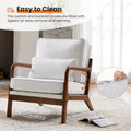 Chair With Lumbar Pillow, Lounge Arm Chairs, Linen Fabric Comfy Reading Chair With Wood Frame For Living Room Beige Acacia Wood