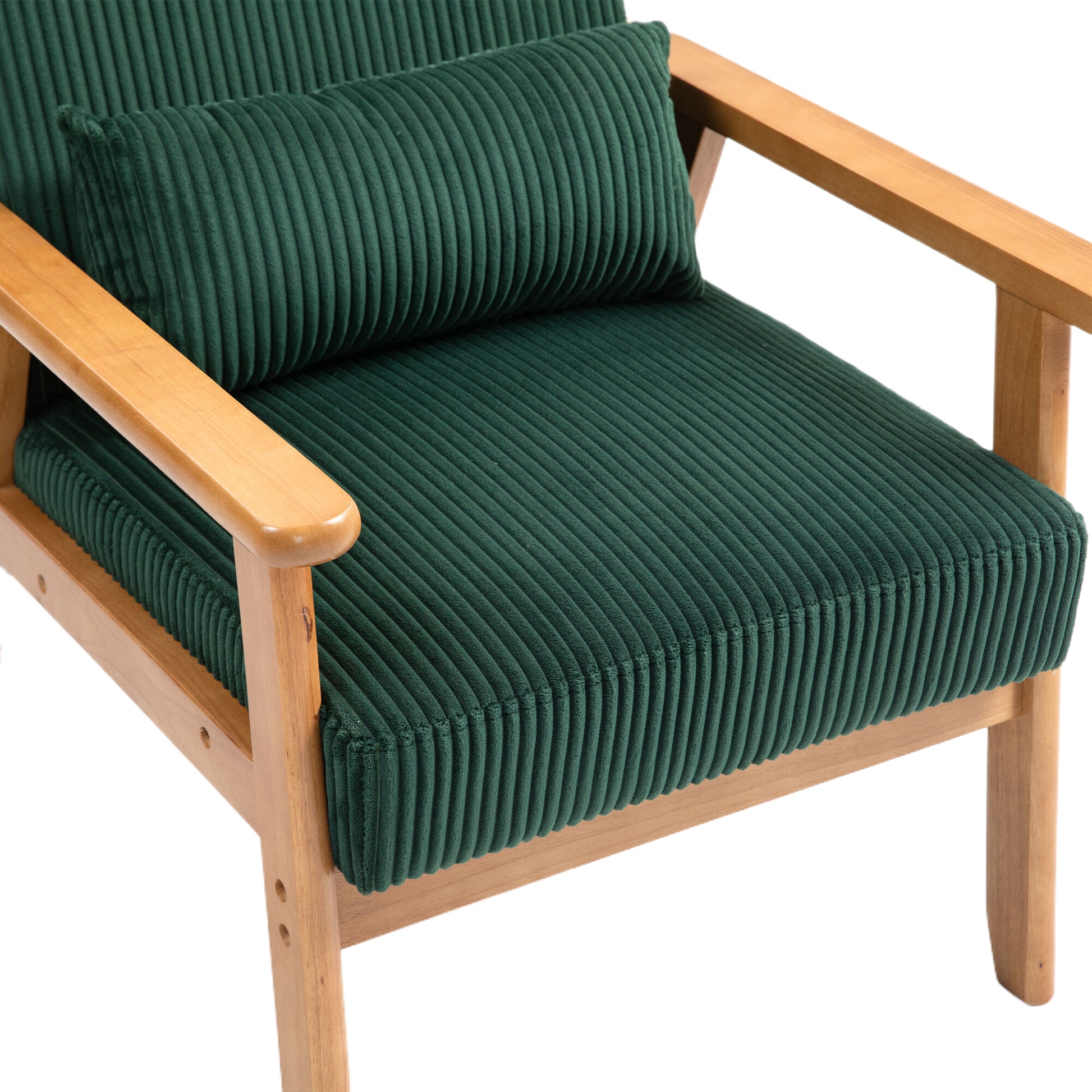 Leisure Chair With Solid Wood Armrest And Feet, Leisure Chair, Wood Frame, Velvet, L, Solid Rubber Wood Legs, Mid Century Modern Accent Chair, For Living Room Bedroom Studio Chair Emerald Corduroy